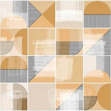 Imagem de Papel De Parede Adesivo Lavável sala Azulejo Geométrico Moderno Banhei