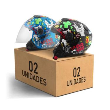 Imagem de Kit 2 Capacete Aberto New Atomic Universe Pro Tork Brilhante Moto Masc