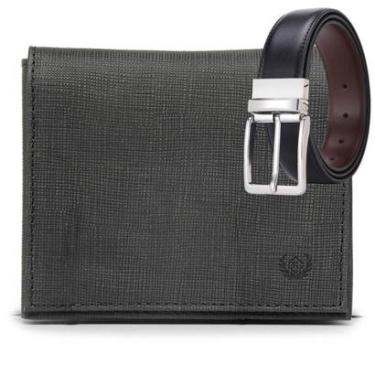 Imagem de Carteira Masculina Grande Em Couro Ecológico + Cinto Dupla Face Versátil-Masculino