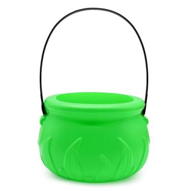 Imagem de Kreyfer Pote de caldeirão verde de plástico de 15 cm, tigela de doces, pote de duende de ouro, caldeirão de bruxa, balde para o dia de São Patrício, carnaval, decorações de Halloween, artigos de festa