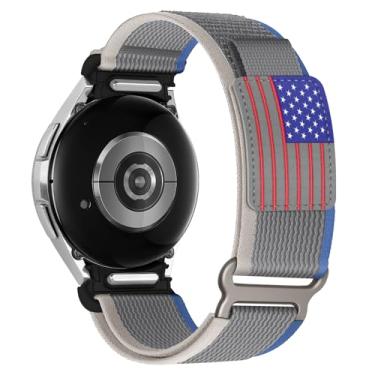 Imagem de Pulseira de nylon One Click compatível com Samsung Galaxy Watch 6/5/4 de 44 mm e 40 mm/6 Classic 47 mm 43mm/4 Classic 46 mm 42mm/5 Pro 45 mm, pulseira esportiva de tecido robusto com bandeira de
