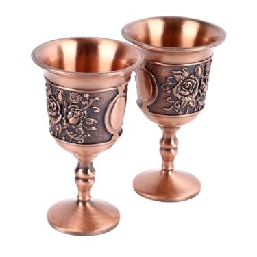 Imagem de Cálice de Vidro de Vinho de Metal Vintage, Estrutura Durável, Cálices de Metal Vintage Atraentes e Elegantes, 2 Peças Em Relevo para Casa para Armário de Vinho (Ouro rosa)