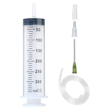 Imagem de A AKRAF 300ml Seringa de 350ml com tubo de 27,6" e agulha 14g Seringa de plástico grande de 1,5", embalada individualmente para distribuição de cola, laboratórios, irrigação, reabastecimento