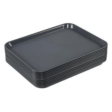 Imagem de Bandeja de plástico grande cinza para servir fast food CadineUS, pacote com 6 unidades