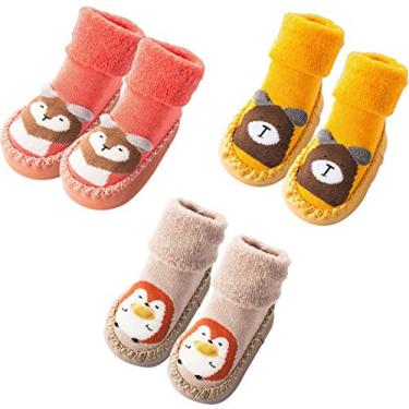 Imagem de Bota infantil para bebês meninos e meninas mocassins antiderrapante calçado para uso interno com aderência, Beige Orange Yellow, 12-18 Months M US Toddler