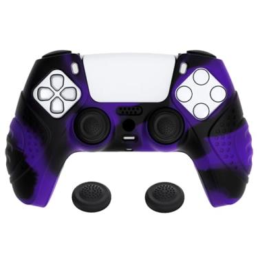 Imagem de eXtremeRate PlayVital Guardian Edition Capa de silicone ergonômica macia antiderrapante para controle ps5, películas protetoras de borracha com tampas pretas de joystick para controle ps5 - roxo e