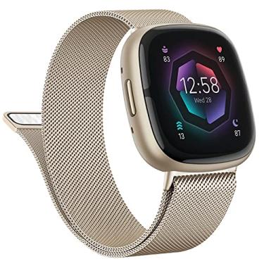Imagem de Vanjua Pulseira de metal para Fitbit Sense 2, pulseiras Sense, Fitbit Versa 4, Versa 3, feminino, masculino, smartwatch Versa 4 (grande, ouro champanhe)