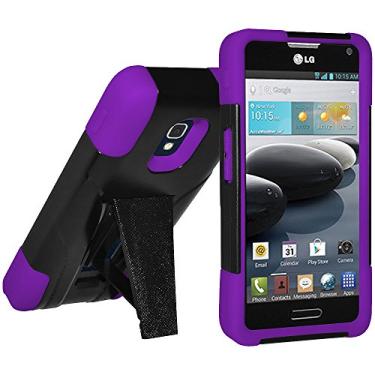 Imagem de Amzer Capa híbrida de camada dupla com suporte para LG Optimus F6 D500, LG Optimus F6 MS500 - embalagem de varejo - preto/roxo escuro