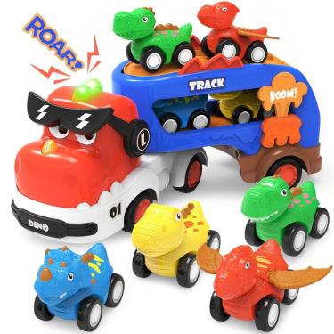 Imagem de Car Toy seveclotree Dinosaur Truck com 4 carros Dino para crianças de 2 a 7 anos
