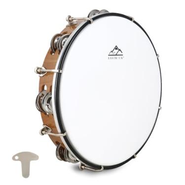 Imagem de EASTROCK Pandeiro de 25,4 cm ajustável para adultos pandeiros de plástico de mão dupla fileira de metal jingles percussão instrumento musical 25,4 cm de profundidade