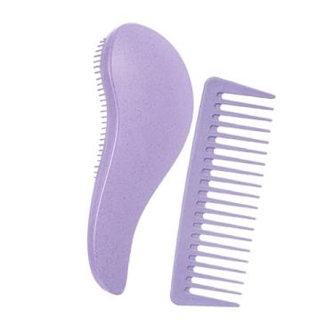 Imagem de predolo 2pcs Hair Detangler Brush Combos de dentes largos Compacto para pente de estilo de escova de cabelo de cabelo cache, Roxo