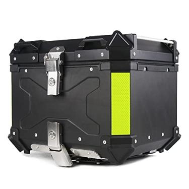 Imagem de Mala de viagem para motocicleta, porta-malas de liga de alumínio 45L, à prova d'água, alça longa, caixa de armazenamento bloqueada, prata e preta, preta (preta)