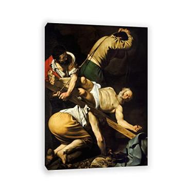 Imagem de Arte de parede em tela clássica emoldurada - Michelangelo Merisi Caravaggio Impressões - reprodução famosa de pinturas a óleo - Crucificação de São Pedro - Imagens de arte em tela 20 x 28 cm (8 x 11