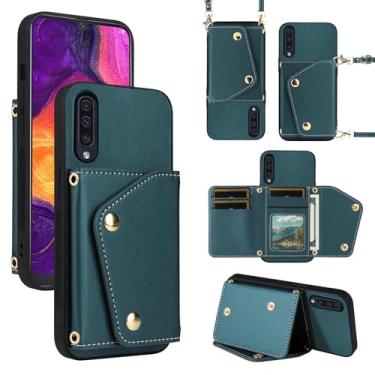Imagem de Dibosom Capa carteira de luxo para Samsung Galaxy A50 A50S A30S com bolsa fina e fina e alça de ombro, suporte para cartão de crédito, acessórios para celular para A 50 50S 30S S50 50A SM A505G verde