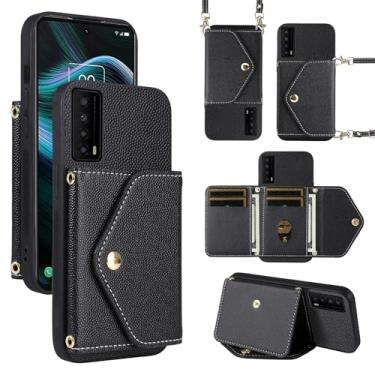 Imagem de Dibosom Capa carteira minimalista para TCL Stylus 5G 2022 com alça de ombro, bolsa flip fina e fina, suporte de cartão de crédito de couro PU, acessórios para celular TLC Stylo G5 6.81 T779W feminino