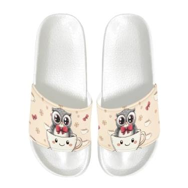 Imagem de GOSTONG Chinelos femininos antiderrapantes de secagem rápida chinelos de banheiro confortáveis spa sola fina tamanho 6-13,5, Coruja com desenho, 39