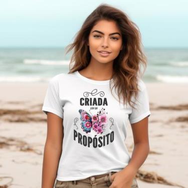Imagem de Camiseta Feminina T-shirt 100% Algodão Estampas Religiosas Moda Cristã