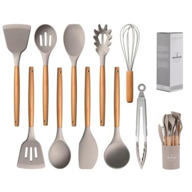 Imagem de Conjunto de 12 utensílios de cozinha de silicone, ferramentas de silicone versáteis para cozinhar e assar, suave em panelas e frigideiras, resistente ao calor, elegante, fácil de limpar