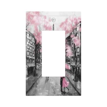 Imagem de Paris Street Torre Eiffel rosa floral 1 gangue capa de parede arte abstrata decorativa capa de interruptor de luz moderna capas de tomada elétrica casa cozinha acessórios e decoração