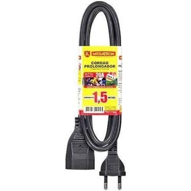Imagem de Extensão Prolongador Pp 2 Pinos 1,5m 20a Preto Megatron - Aquario
