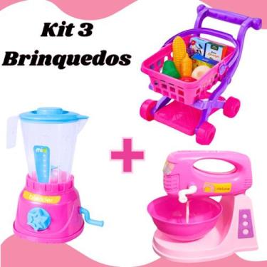 Imagem de Kit Batedeira + Liquidificador + Carrinho Super Mercado Infantil Menin