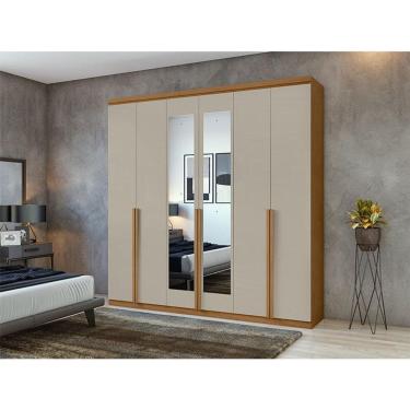 Imagem de Guarda Roupa Casal Ambiente Alonzo 6 Portas Amêndoa Clean Off White com Espelho - Lopas