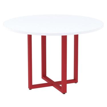 Imagem de Mesa de Reunião Redonda P25 Pandin 110 cm (Largura) Tampo MDP Branco Pé Aço Tubular Vermelho