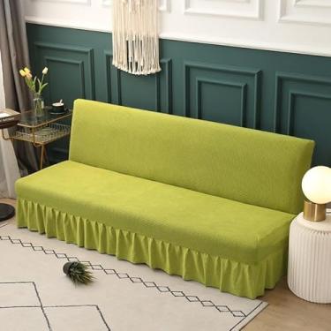 Imagem de Capa de futon sem braços com saia de babados, sofá-cama futon altamente elástica(Green,Small (120-150cm))