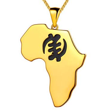 Imagem de beautlace Colar com mapa da África, brincos, anéis de prata/ouro 18 K, banhado a ouro, preto, pingente de cruz Ankh / brincos/anel joia estilo africano para homens e mulheres, Prata