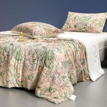 Imagem de LLanCL Cobertores refrescantes com estampa floral para quem dorme quente - cobertor legal como sorvete para o verão, edredom leve de dois lados (tamanho solteiro 150 cm x 200 cm verde rosa)