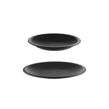 Imagem de Prato Redondo Lanche Preto Plastico Solido BPA Free 2un - UZ