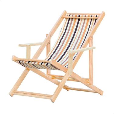 Imagem de Espreguiçadeira Preguiçosa Dobrável Madeira Maciça Natural Listrado Marrom