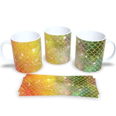 Imagem de Caneca Branca de Porcelana Personalizada Escamas de Sereia (Mod.2)