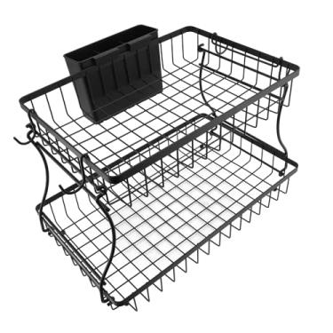 Imagem de Organizador de Bancada de Cesta de Frutas Topincn 2 Stand de Metal Destacável Com 2 Cabides de Banana para Armazenamento de Pão de Vegetais de Cozinha