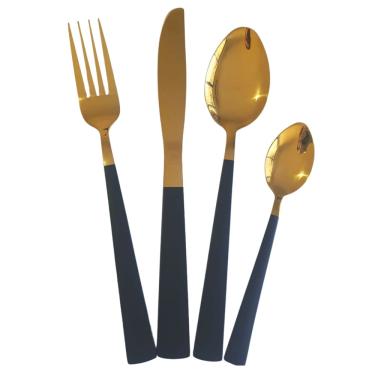 Imagem de Faqueiro 24 Peças Aço Inox pvd - Dourado e Preto Bicolor - Super Saldão.