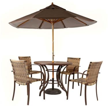 Imagem de Kit 4 Cadeiras Fibra Sintética E Mesa Tampo E Ombrelone Marrom