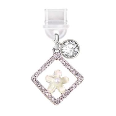 Imagem de ELISE & FONDA Porta de carregamento tipo C TP555, plugue antipoeira, guirlanda de diamante de cristal com pingente de flor para celular para iPhone 15/16/Samsung/OnePlus/Xiaomi/oppo telefones Android