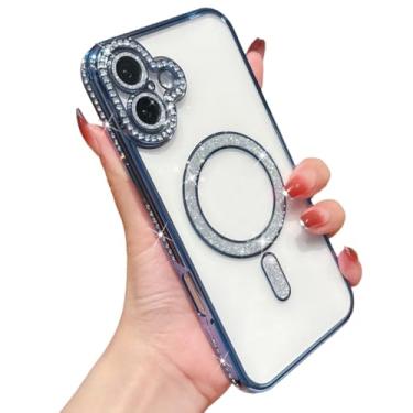 Imagem de Capa magnética transparente com glitter para Samsung Galaxy A56 5G, compatível com carregamento sem fio MagSafe (azul, para Samsung Galaxy A56 5G)