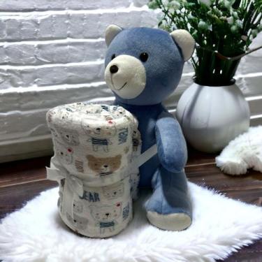 Imagem de Kit Bichinho De Pelucia Com Mantinha Para Bebe - Miguel Baby, Urso azu