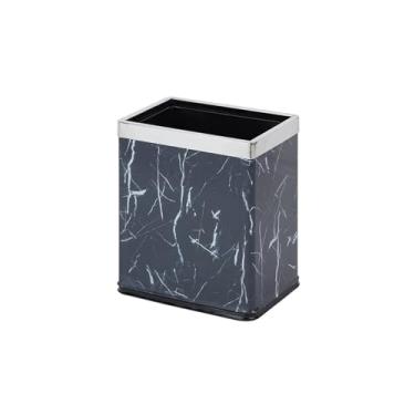 Imagem de Lixeira Lixeira de topo aberto, Lixeira de aço inoxidável, Lixeira de cozinha quadrada, Cesto de papel para casa, cozinha e escritório Lixeira(Black stone texture)