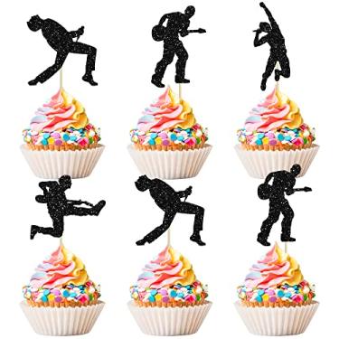Imagem de 24Pcs Rock Band Cupcake Toppers Black Glitter Rock Music Theme Cake Topper Decorations for Music Concert Theme Birthday Party Cake Decorations Supplies