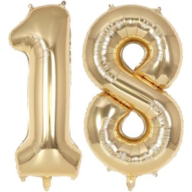 Imagem de Champagne Gold Large Number 18 Balloon, 40 Inch Light Gold Foil Helium Number Balloons, Giant Mylar Number 18 Balloons for 18 Years Old Birthday Party Anniversary Decorations (Champagne Gold 18)