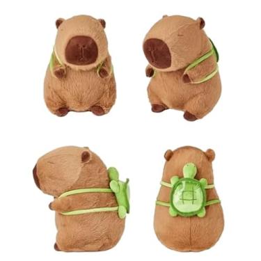 Imagem de Capivara de Pelúcia com Mochila de Tartaruga Brinquedo Presente Crianças Menino e Menina Bicho de Pelúcia Anda e sai som e ainda e anti alergico (Bege)