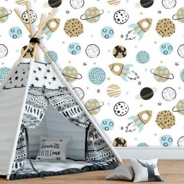 Imagem de Papel de Parede Infantil Planetas Cute Foguetes - Inove Papéis de Pare