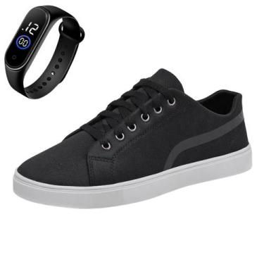 Imagem de Tênis Casual Masculino Sola Reta Com Cadarço + Relógio - Gmm Shoes, Pr
