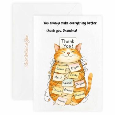 Imagem de MAGJUCHE Cartão de agradecimento para vovó – Selo e envelope de cera elegante, papel 300 g/m², impressão vívida de 600 DPI, 12 x 17 cm, design de gato grande