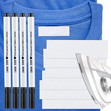 Imagem de Etiquetas para roupas de ferro para escrever etiquetas pré-cortadas com ferro em tecido, etiquetas personalizadas com nome de roupas com 2 marcadores permanentes de tecido para enfermagem, casa, faculdade, acampamento e cuidados diários (500)