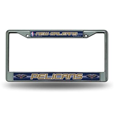 Imagem de NBA Rico Industries Moldura de placa de licença cromada brilhante com detalhes em glitter, New Orleans Pelicans