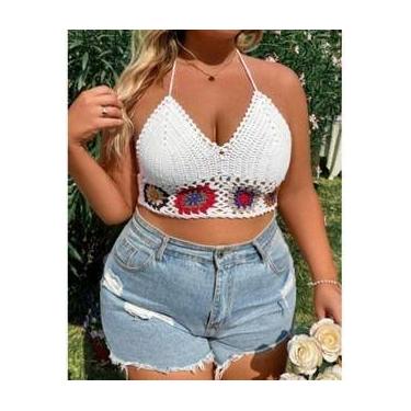 Imagem de Croped frente única de crochê floral com bojo - Mulheres, 48
