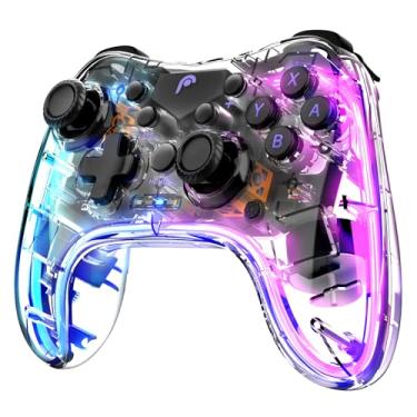 Imagem de Fosmon Controle sem fio, controle de jogos com luzes RGB para Switch/Lite/OLED e Android/iOS/PC/Steam/Apple Arcade MFi Games & Tesla, Switch Pro Controller com função Turbo e vibração